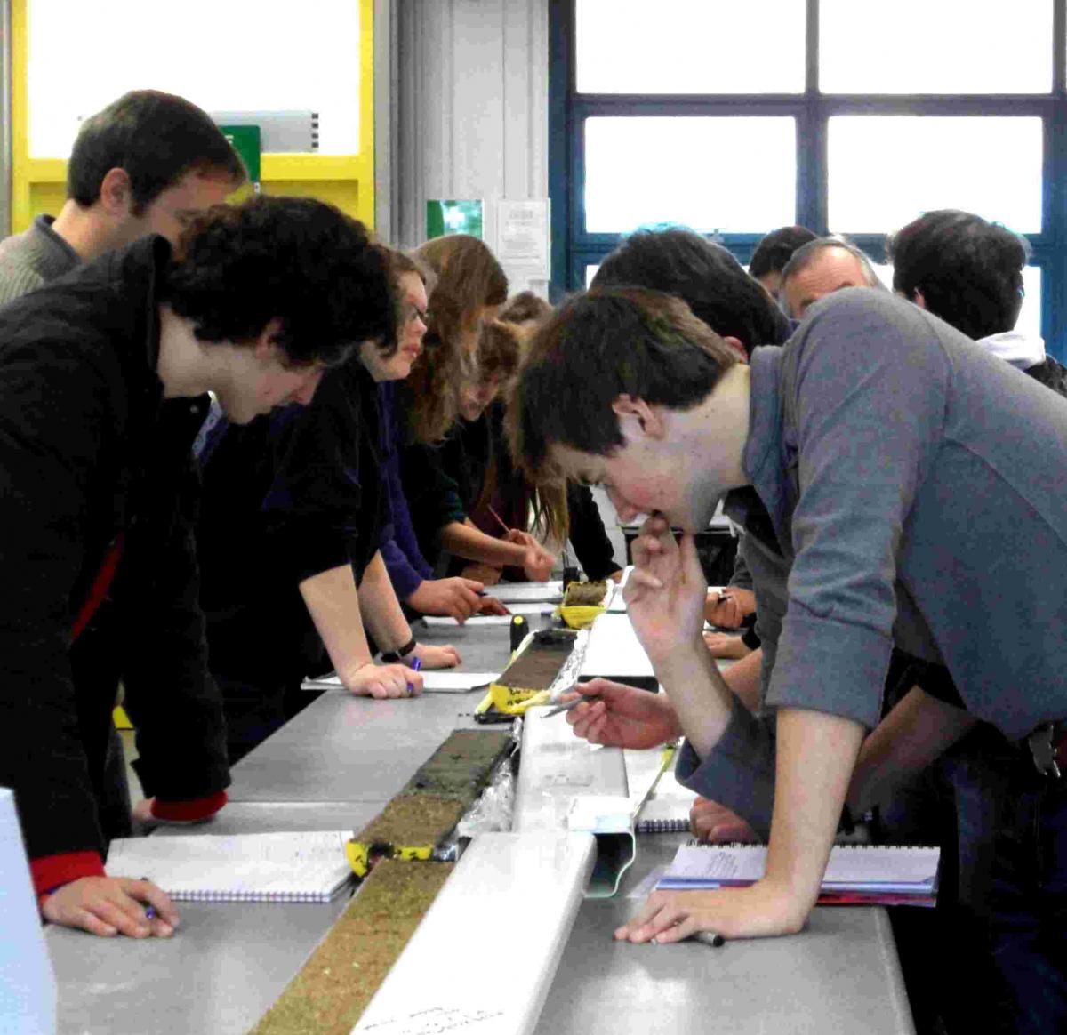 Dr Fraser Sturt with undergraduate students investigating the relict palaeolandscapes of the outer Thames Estuary.